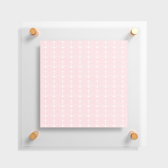 Nautical Blush Pink White Anchor Pattern Floating Acrylic Print