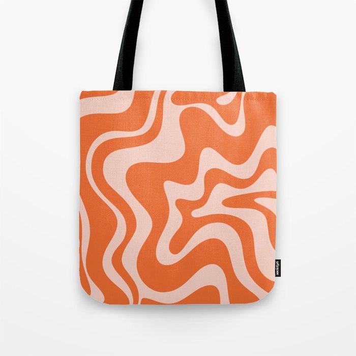 Retro Liquid Swirl Abstract Pattern in Orange and Pale Blush Pink Tote Bag