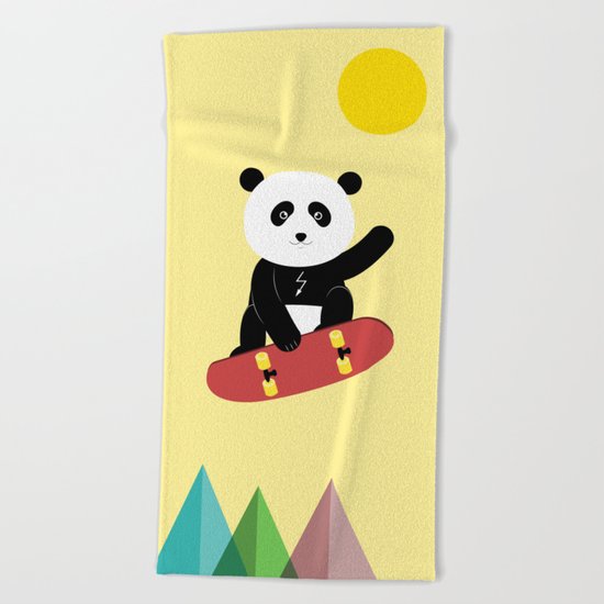 Panda on a skateboard Beach Towel