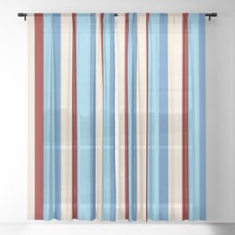 [ Thumbnail: Sky Blue, Blue, Beige & Maroon Colored Stripes Pattern Sheer Curtain ]