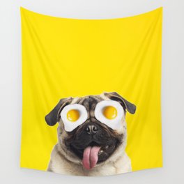 Sunny side up, Pug, Eggs, Collage Wall Tapestry
