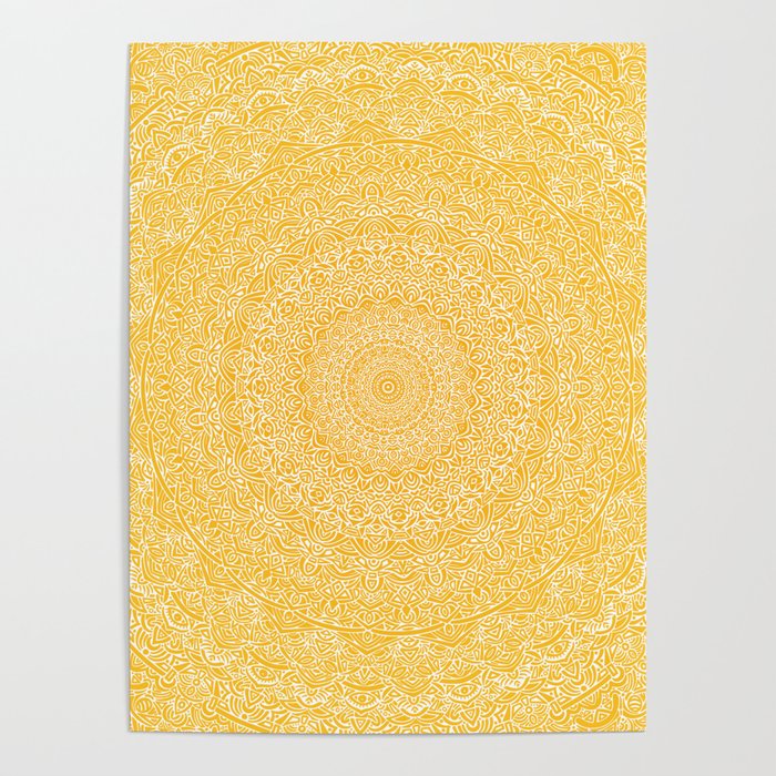 The Most Detailed Intricate Mandala (Mustard Yellow) Maze Zentangle Hand Drawn Popular Trending Poster