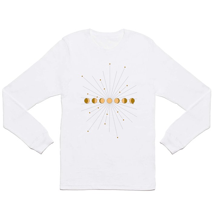 Moon Phases in gold with a starburst and dusty rose background Long Sleeve T Shirt