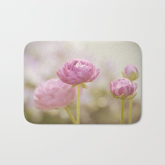 Pink floral Ranunculus flowers in love Bath Mat