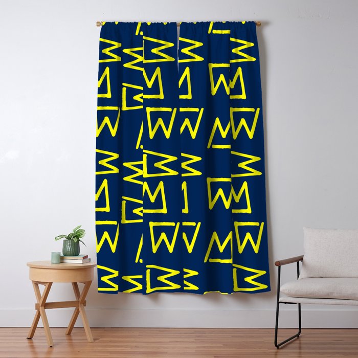 Abstract Geometrical Neon Yellow Navy Blue Tribal Blackout Curtain