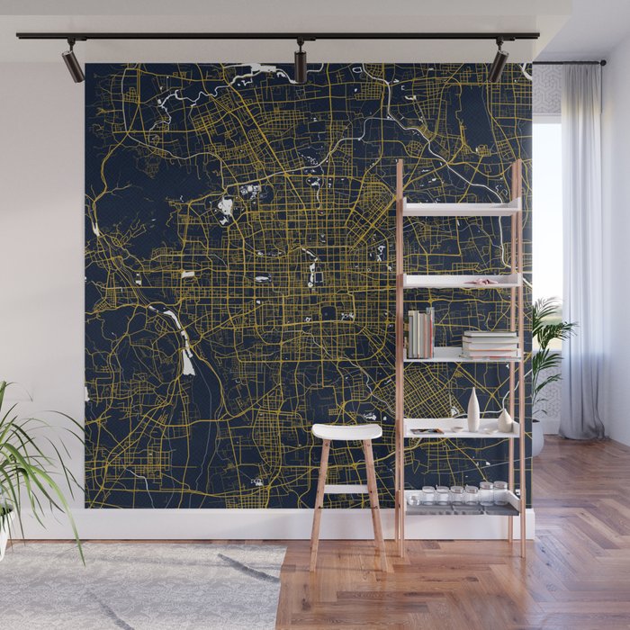 Beijing City Map of China - Gold Art Deco Wall Mural