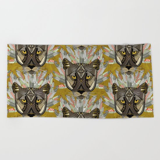 native mountain lion gold Beach Towel