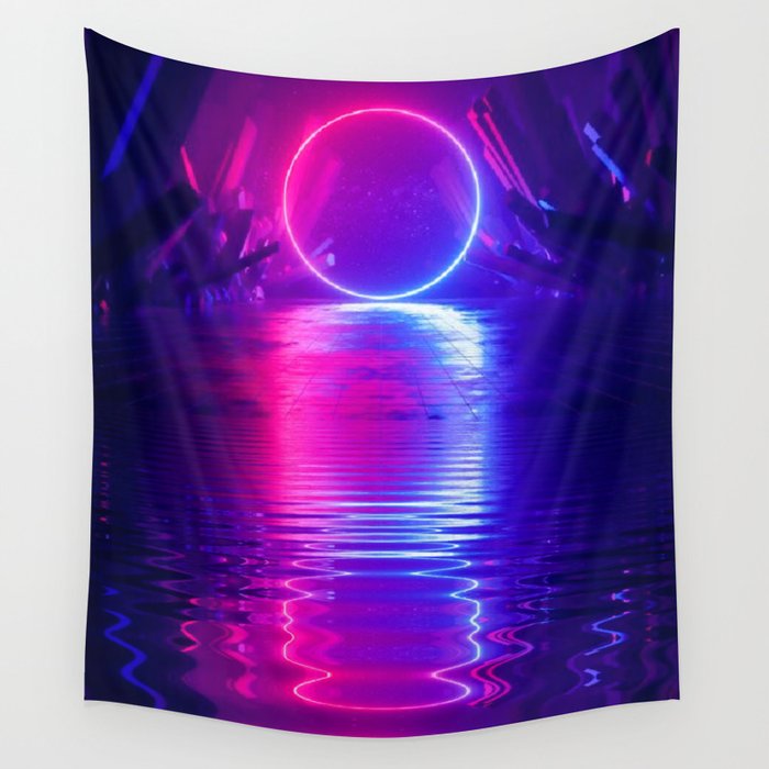 Reflections of a Neon Portal Wall Tapestry
