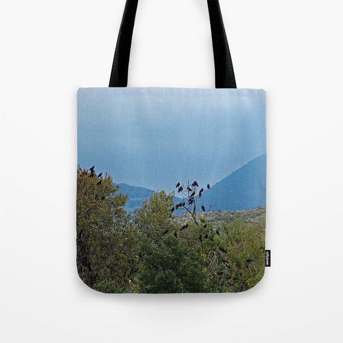 Ravens Perching Trees Mountains Landscape Tote Bag