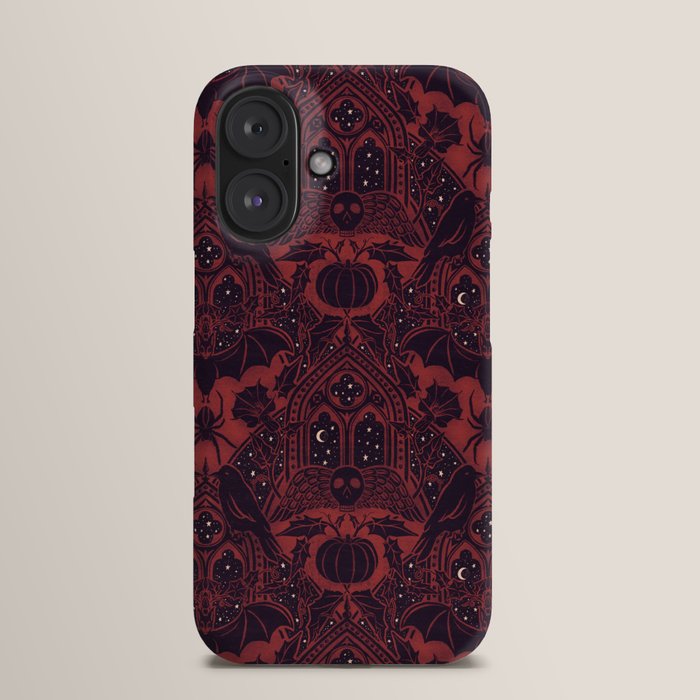 Gothic Halloween Damask - Red black and white iPhone Case by