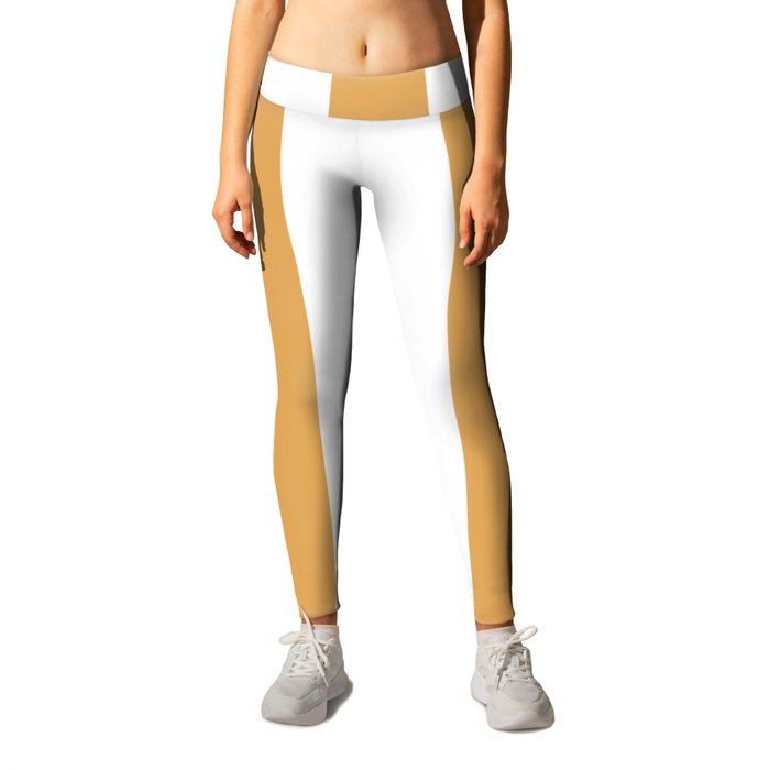 Indian yellow - solid color - white vertical lines pattern Leggings
