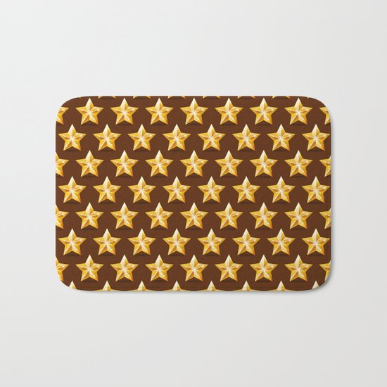 Gold Stars on Brown Background Bath Mat