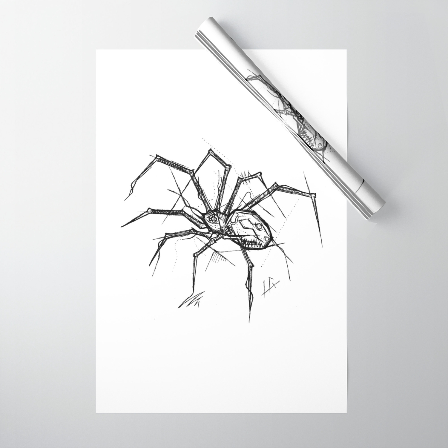 Spider Handmade Drawing Made In Pencil And Ink Tattoo Sketch Tattoo Flash Blackwork Wrapping Paper By Lucagenart Society6