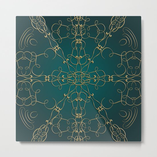 Gold Teal Mandala Metal Print