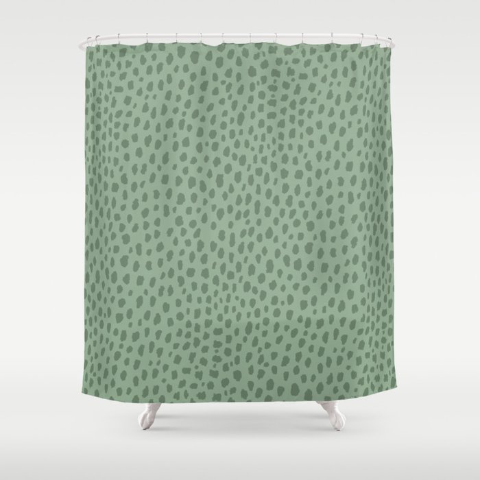 Sage Green Polka Dot Spots Pattern Shower Curtain