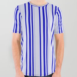 [ Thumbnail: Lavender & Blue Colored Pattern of Stripes All Over Graphic Tee ]
