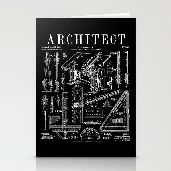 Architect Architecture Student Tools Vintage Patent Print Stationery Cards