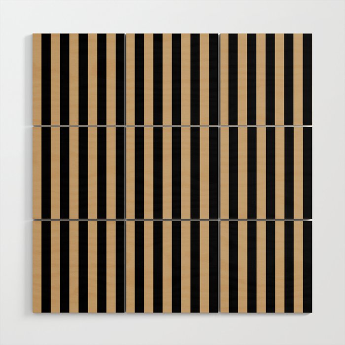 Tan Brown and Black Vertical Stripes Wood Wall Art