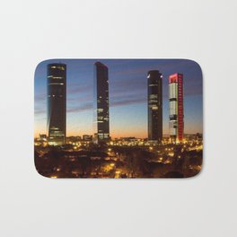 Spain Photography - Four Tall Buildings In Downtown Madrid Bath Mat