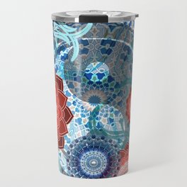 Yin & Yang Mandala Flower Design red blue Travel Mug