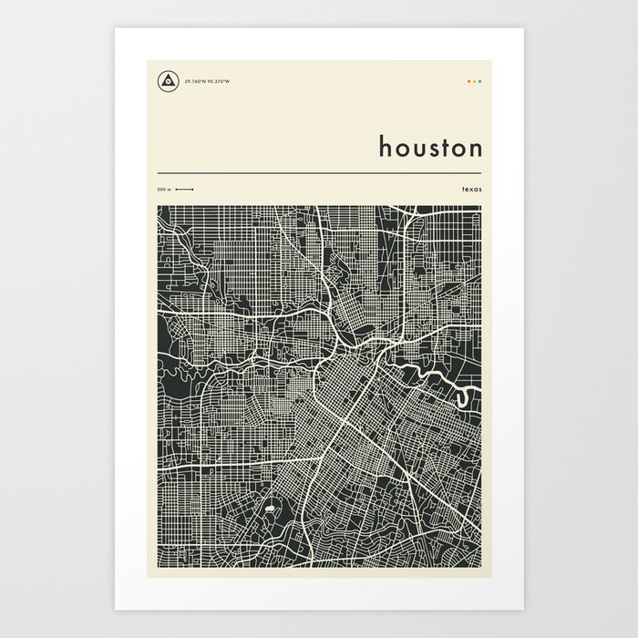 HOUSTON MAP Art Print