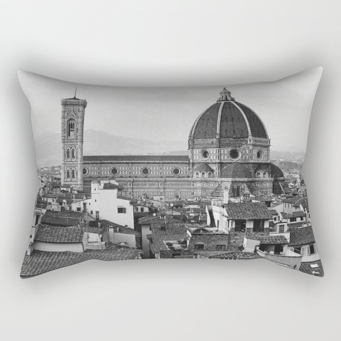 The Duomo Santa Maria del Fiore in Florence, Italy | Church cathedral in Firenze, Tuscany | Black and white Travel Photography Rectangular Pillow