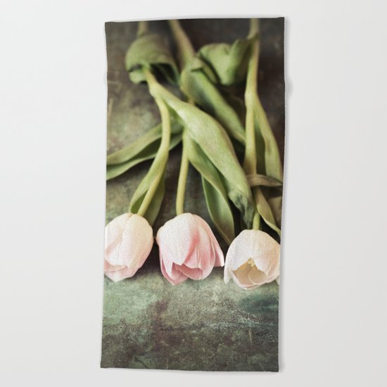 Three Vintage Tulips Beach Towel