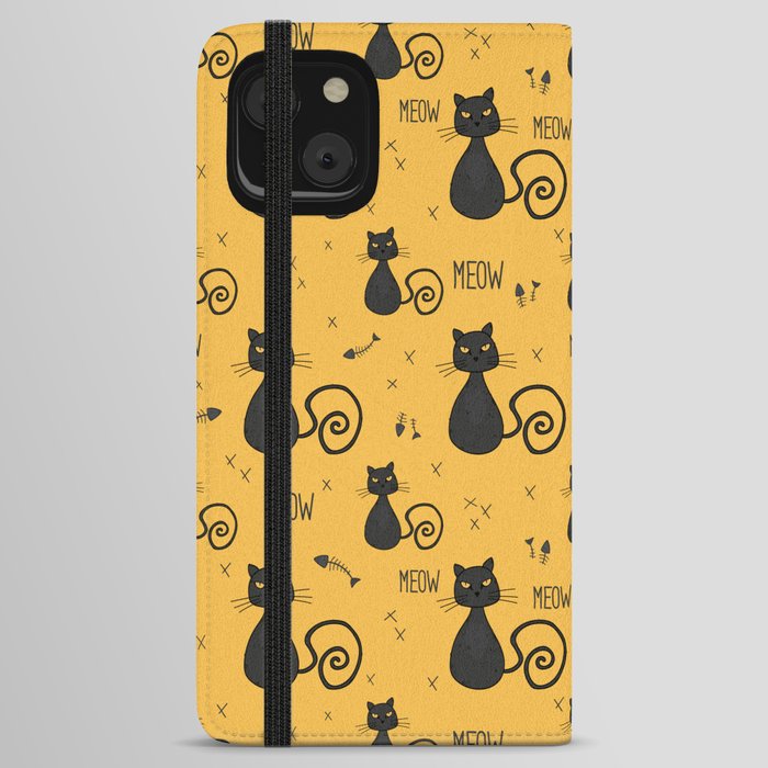 Bossy black cat and fish bones pattern iPhone Wallet Case