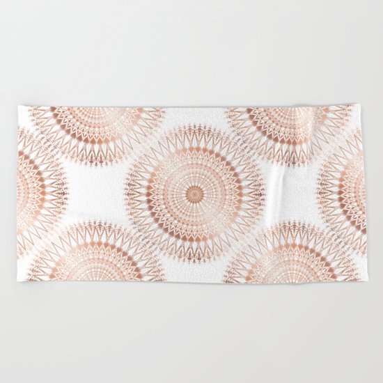 Rose Gold White Mandala Beach Towel