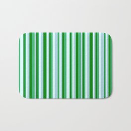 [ Thumbnail: Light Cyan, Light Blue, Green, and Sea Green Colored Pattern of Stripes Bath Mat ]