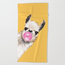 Bubble Gum Sneaky Llama in Yellow Beach Towel