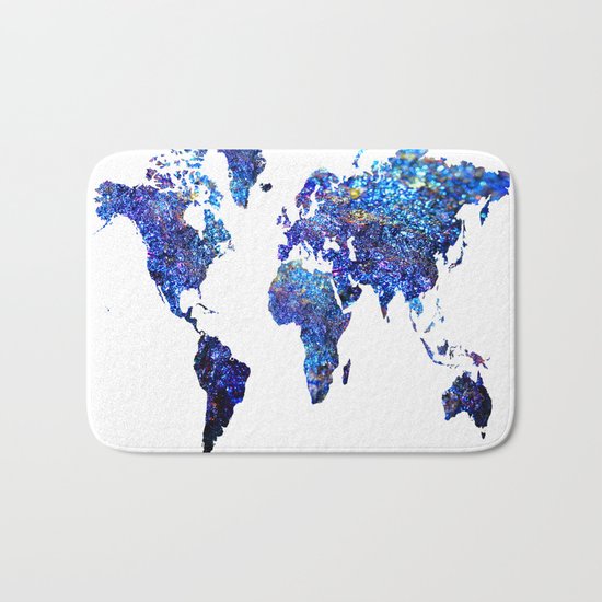 World Map blue purple Bath Mat