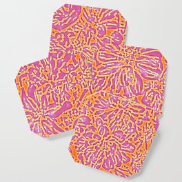Marigold Lino Cut, Batik Pink And Orange Coaster