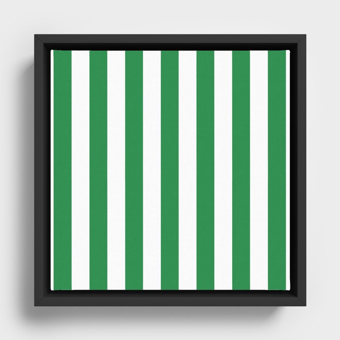 Green and White Stripes Framed Canvas