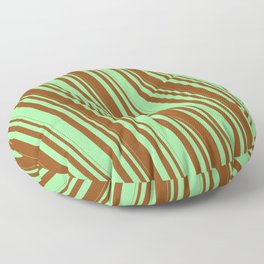 [ Thumbnail: Brown and Green Colored Lined Pattern Floor Pillow ]