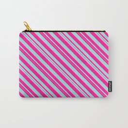 [ Thumbnail: Deep Pink & Powder Blue Colored Striped Pattern Carry-All Pouch ]