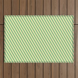 [ Thumbnail: Pale Goldenrod & Sea Green Colored Lines Pattern Outdoor Rug ]
