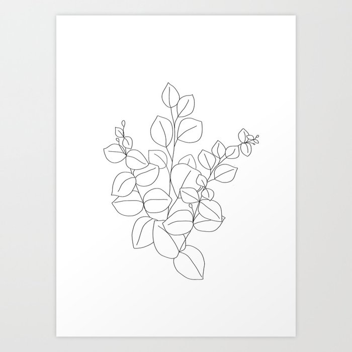 Minimalistic Eucalyptus  Line Art Art Print