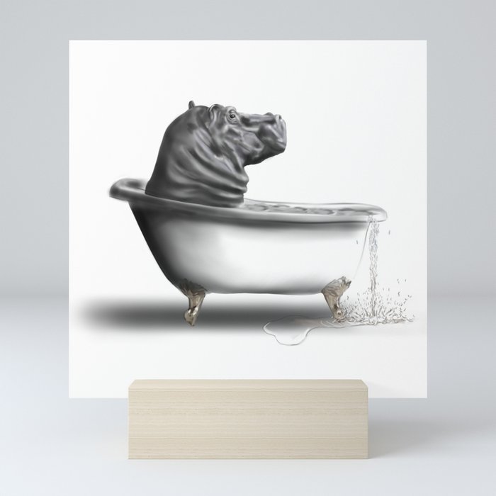 Hippo in Bath Mini Art Print