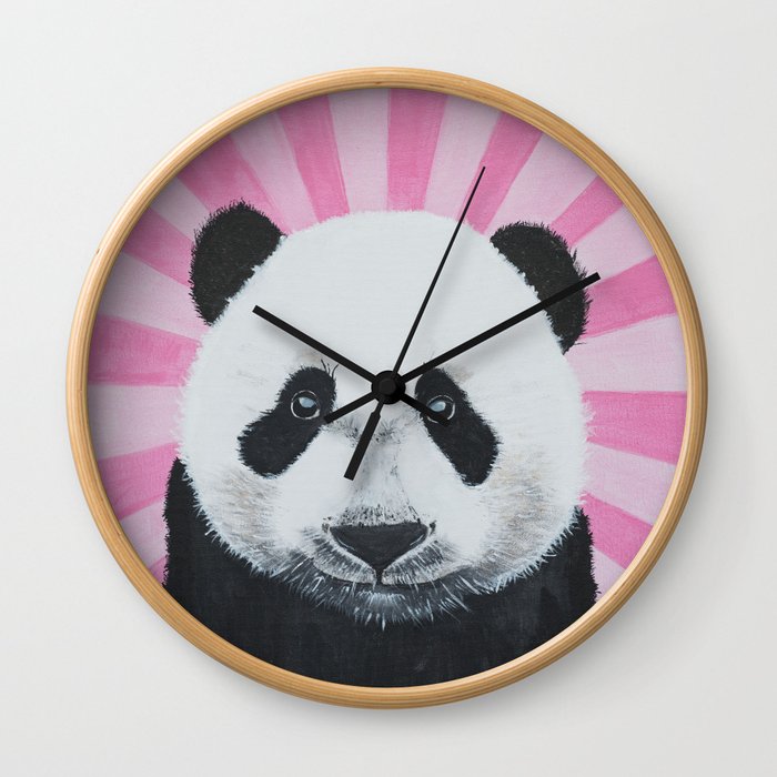 Panda painting, Hand painted nursery Wall Art, Nursery decor girl, Unique baby girl gift, Girl room Wall Clock