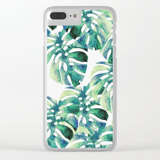 Monstera Pattern Green Clear iPhone Case