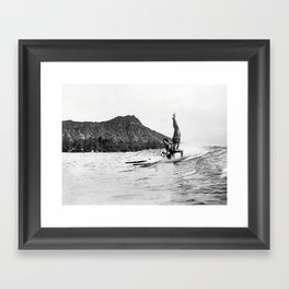 Surfing Diamond Head, Hawaii Framed Art Print