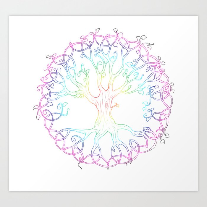 Rainbow Tree Of Life Hand Designed Tattoo Style Tree Of Life Art