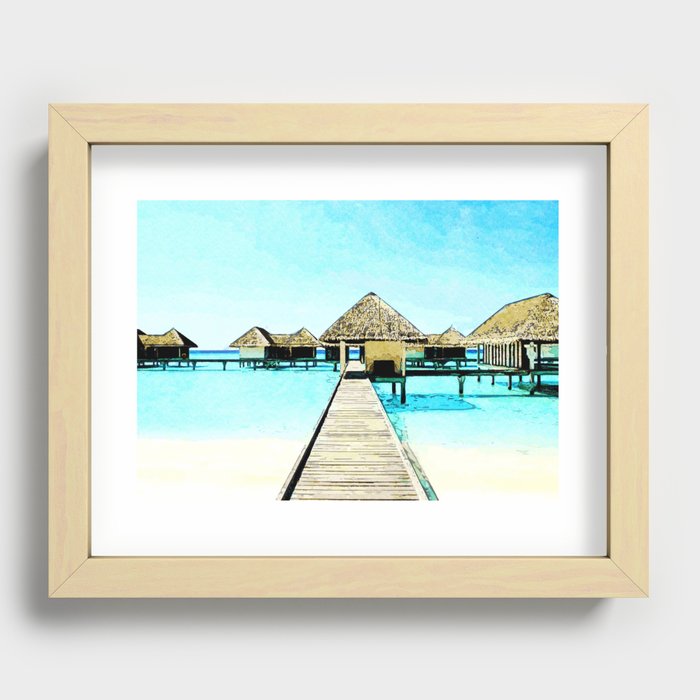 Watercolor Maldives Bungalow Recessed Framed Print
