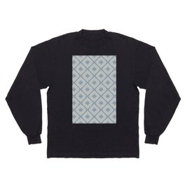 Grey Blue Square Pattern Long Sleeve T-shirt