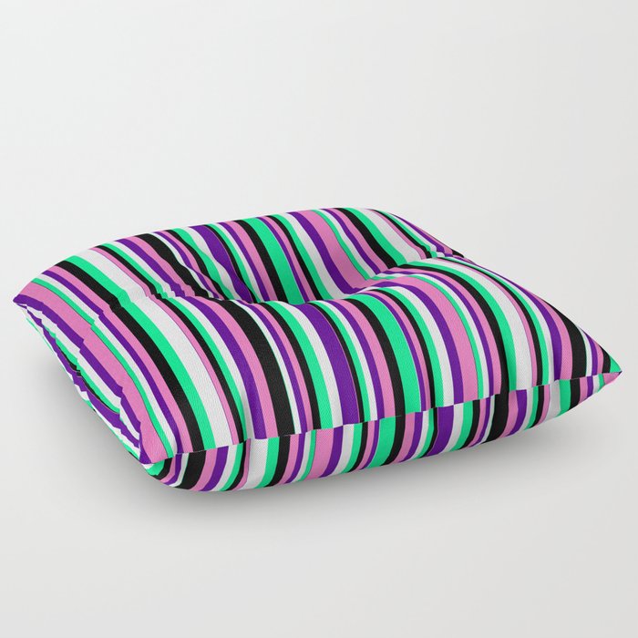 Eye-catching Green, Lavender, Indigo, Hot Pink & Black Colored Lines/Stripes Pattern Floor Pillow