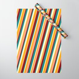 [ Thumbnail: Colorful Orange, Light Salmon, Dark Red, Teal & Light Yellow Colored Lines Pattern Wrapping Paper ]