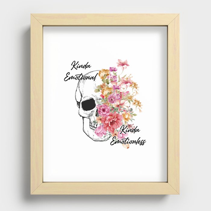 Skull with vibrant flowers and emotions Recessed Framed Print