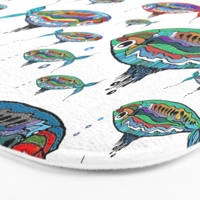 colored fish white background bath mat by beatricemorello society6