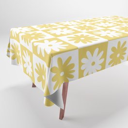 Yellow And White Checkered Flower Pattern Tablecloth